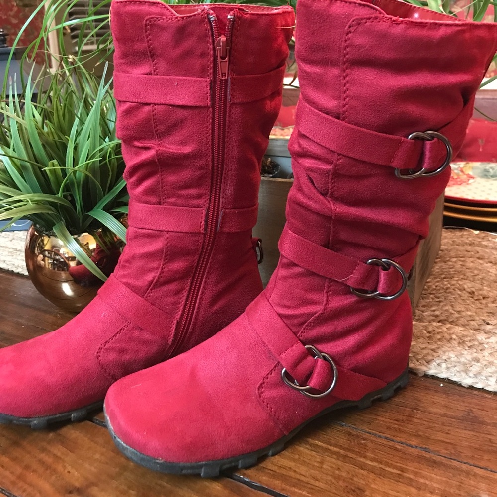 Red suede boots