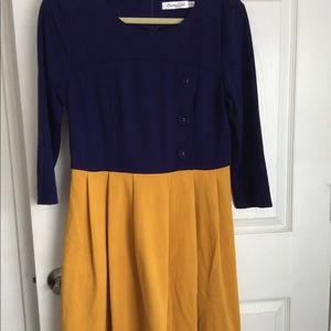 Purple and Mustard Long Sleeve Dress