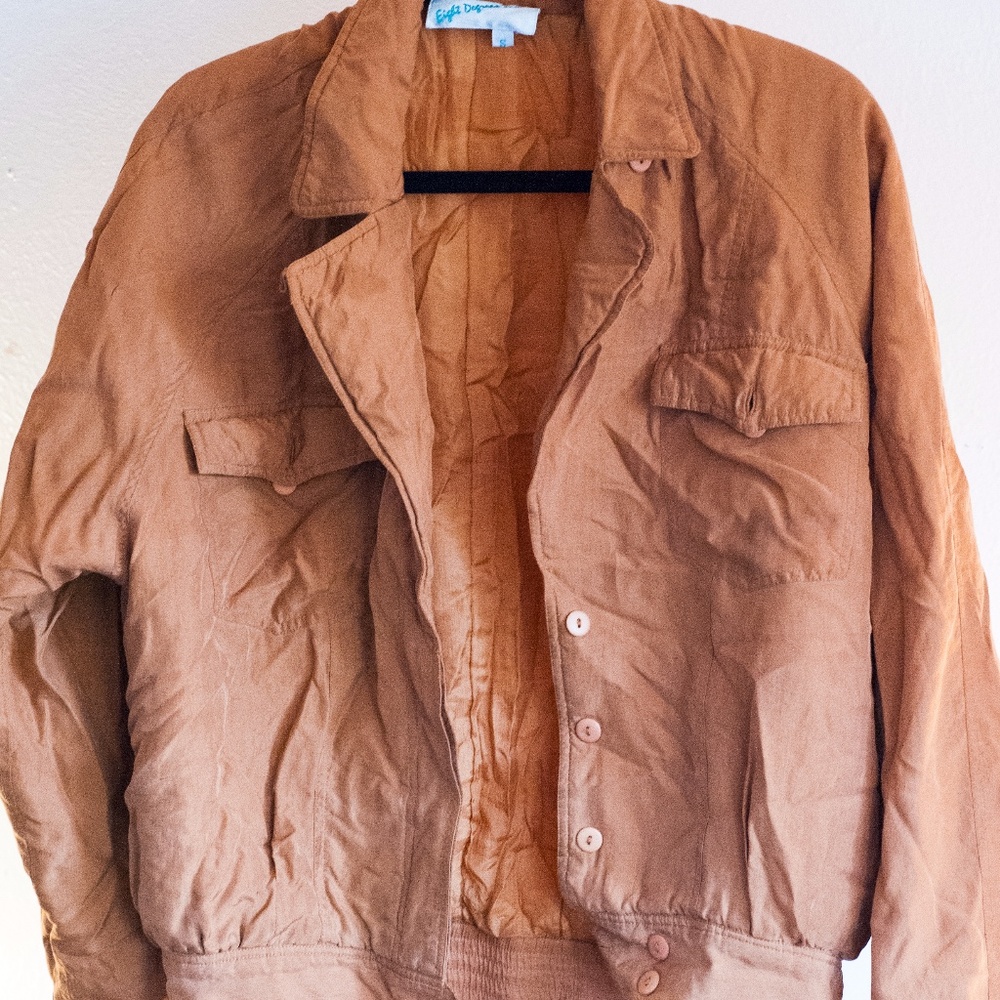 Vintage 70s Faded Orange Silky Bomber Jacket S/M