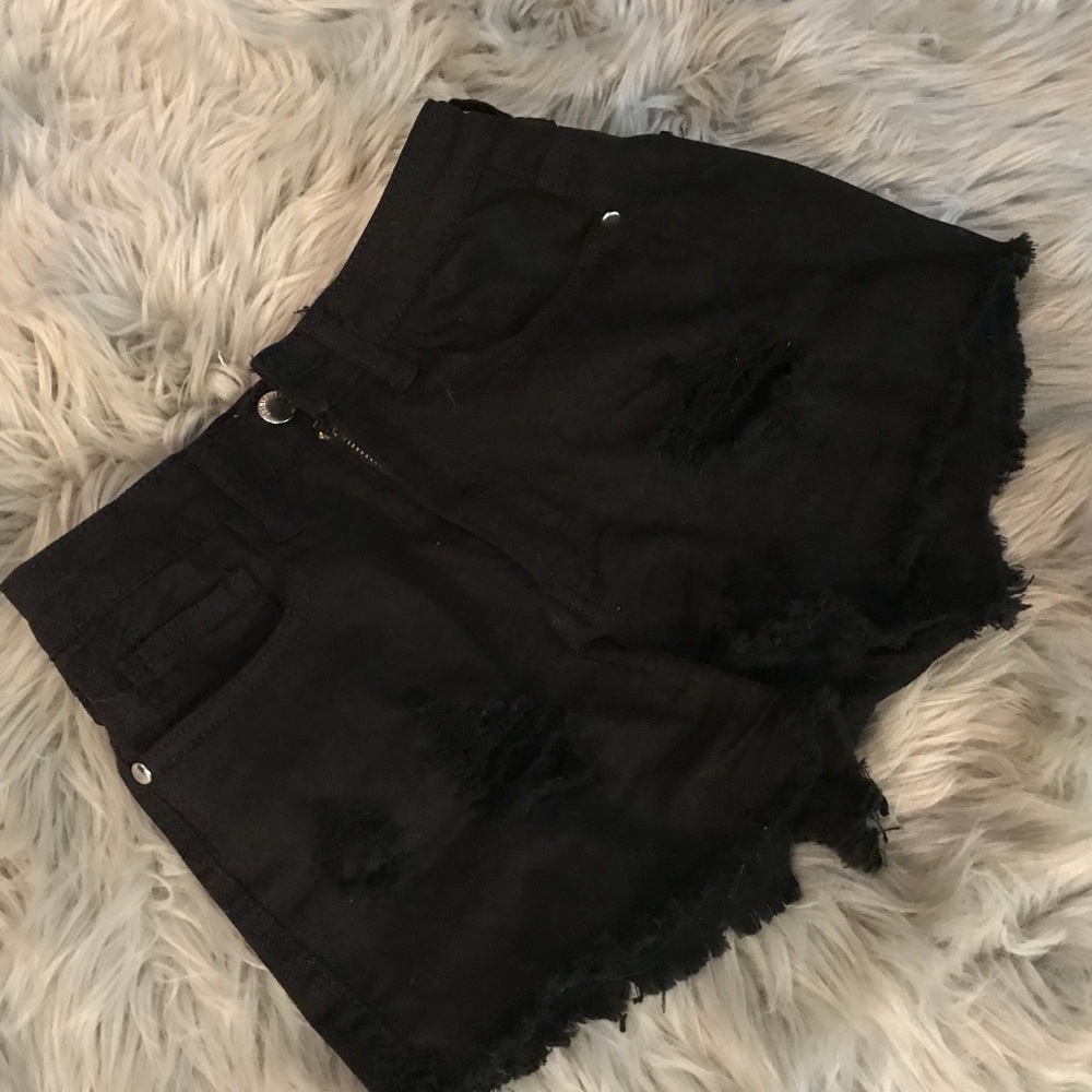 Black Distressed Denim Shorts
