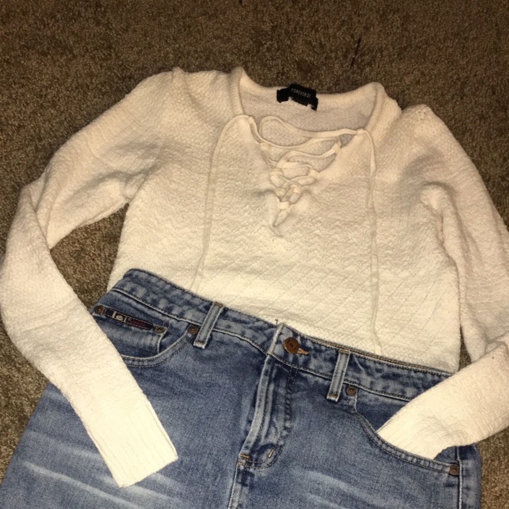 White lace up sweater top