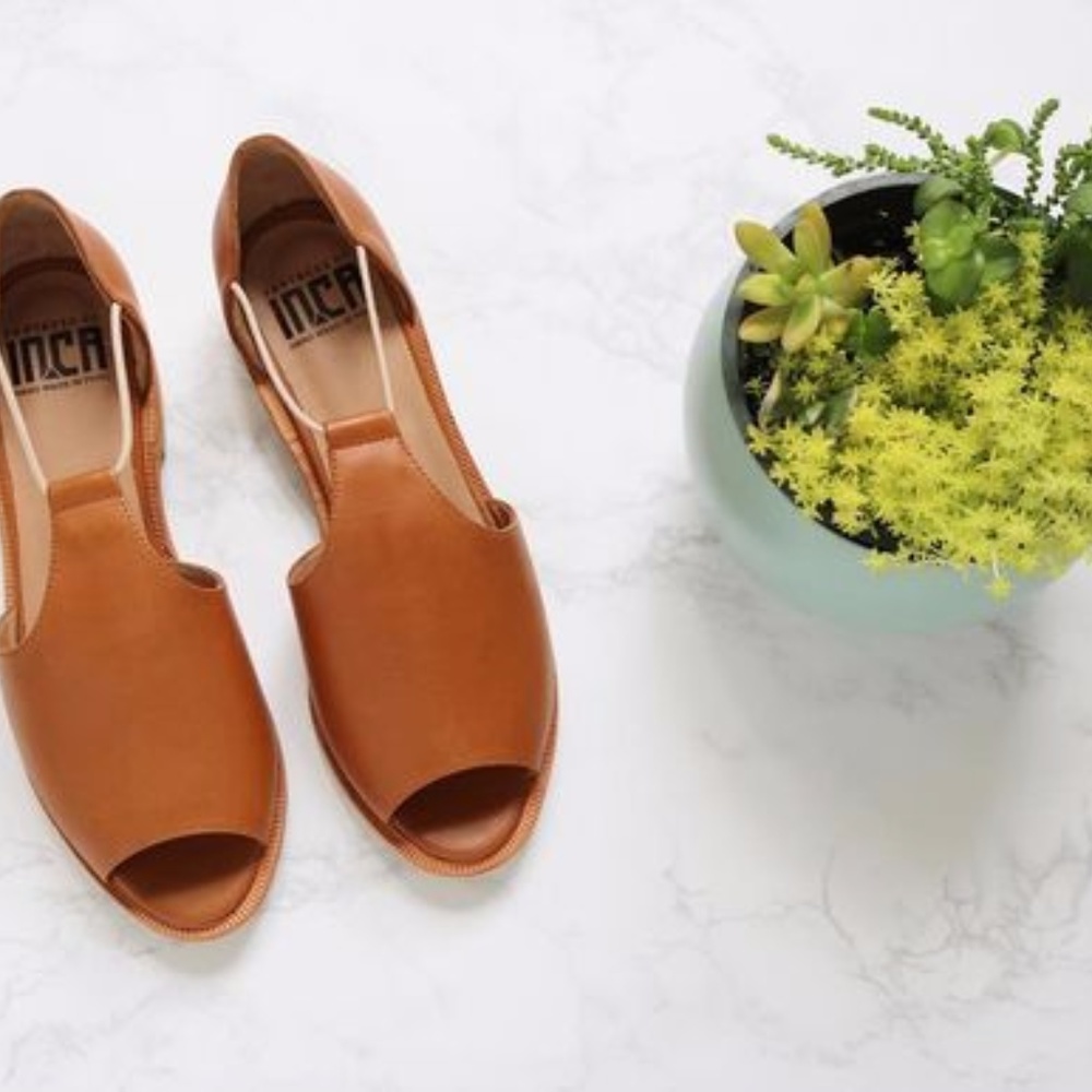 Fortress of Inca LEIA flats in caramel leather