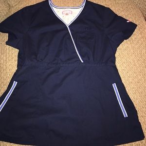 XL Navy Koi Scrub Top