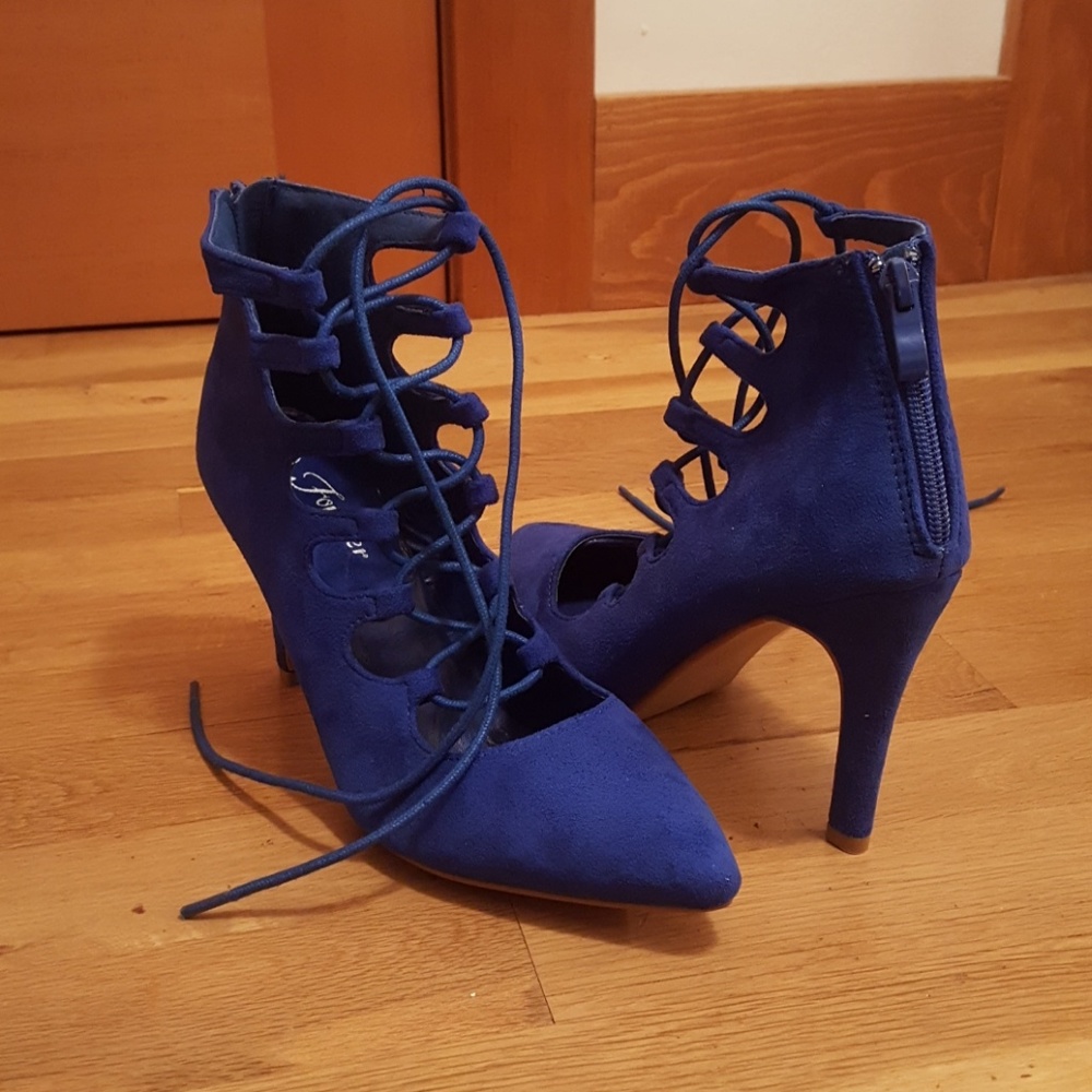 Royal blue lace up heels