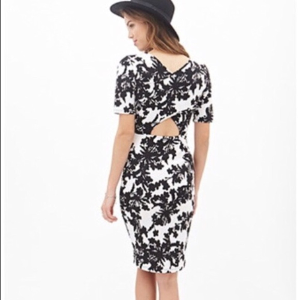 forever 21 b&w floral midi dress
