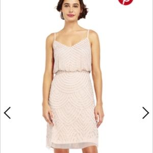 Adrianna Papell Sequin Mesh Blouson Dress - Blush