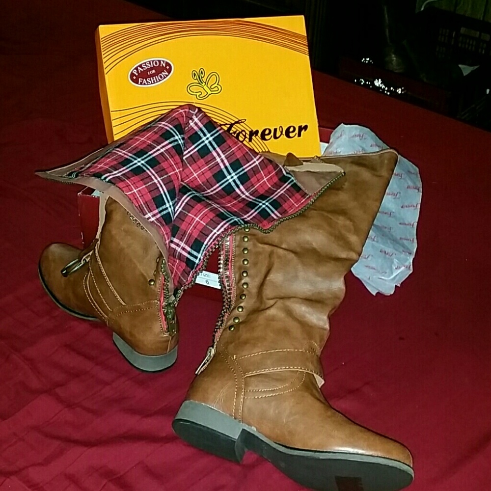 Brand new knee high brown faux leather boots!!!