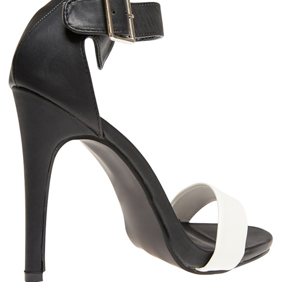 Black and White Single Sole Ankle Strap Heel - Picture 3 of 3