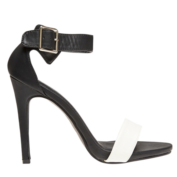 Black and White Single Sole Ankle Strap Heel - Picture 2 of 3
