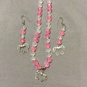 Clear pink open butterfly necklace and earring set