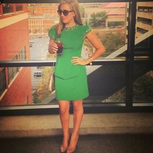 Kensie Vibrant Green Jeweled Peplum dress diamonds