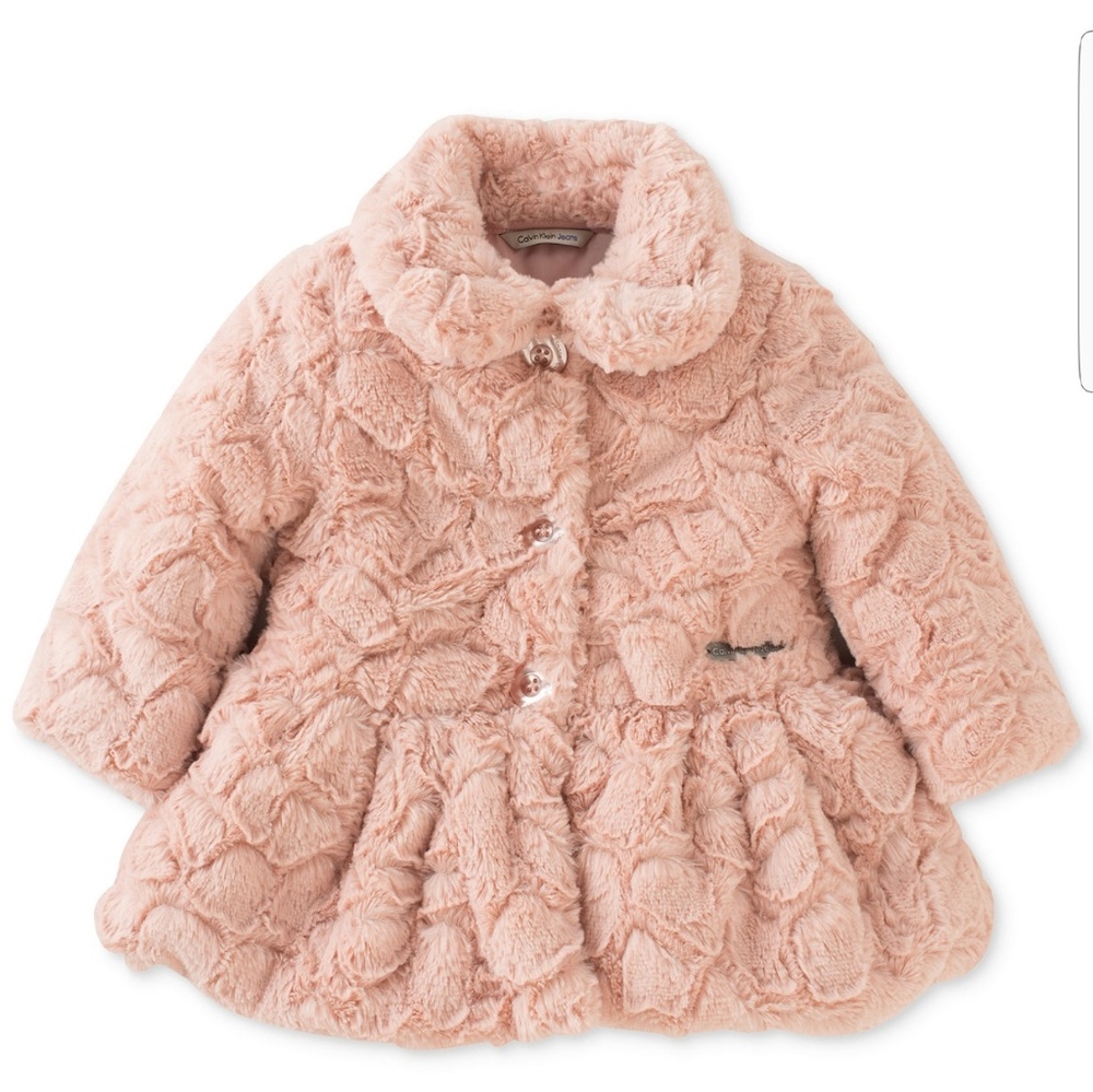 NWT Calvin Klein Faux Fur Peplum Coat