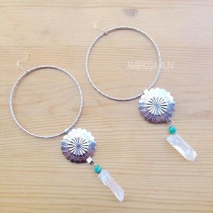 Large Silver Hoop - Quartz and Conchos