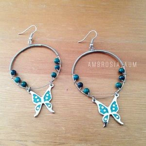 Hand-wrapped Turquoise Butterfly Hoops
