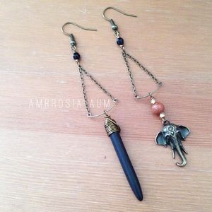 Mismatched Black and Brass Ganesh Earrings