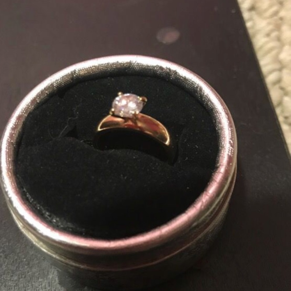 14k real gold band , white sapphire stone