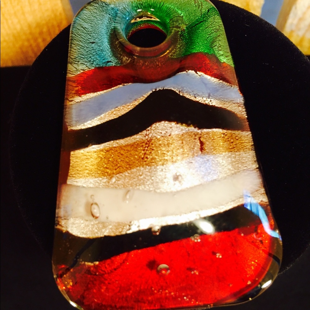Blown Glass Multicolor Stripe Artisan Pendant