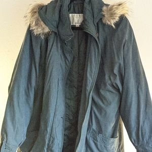 Forest Green Fur Lined Hood Parka Oversized Coat