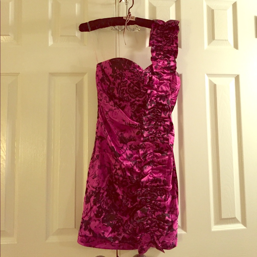 Purple & black one shoulder dress size 3