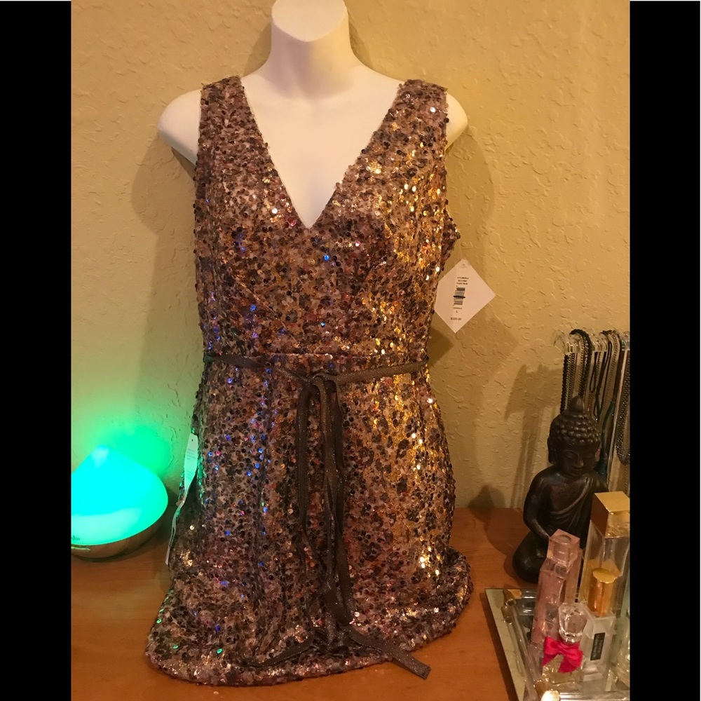 NWT Badgley Mischka copper sequin dress