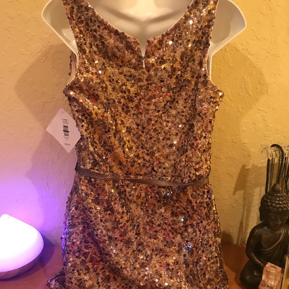NWT Badgley Mischka copper sequin dress - Picture 3 of 4