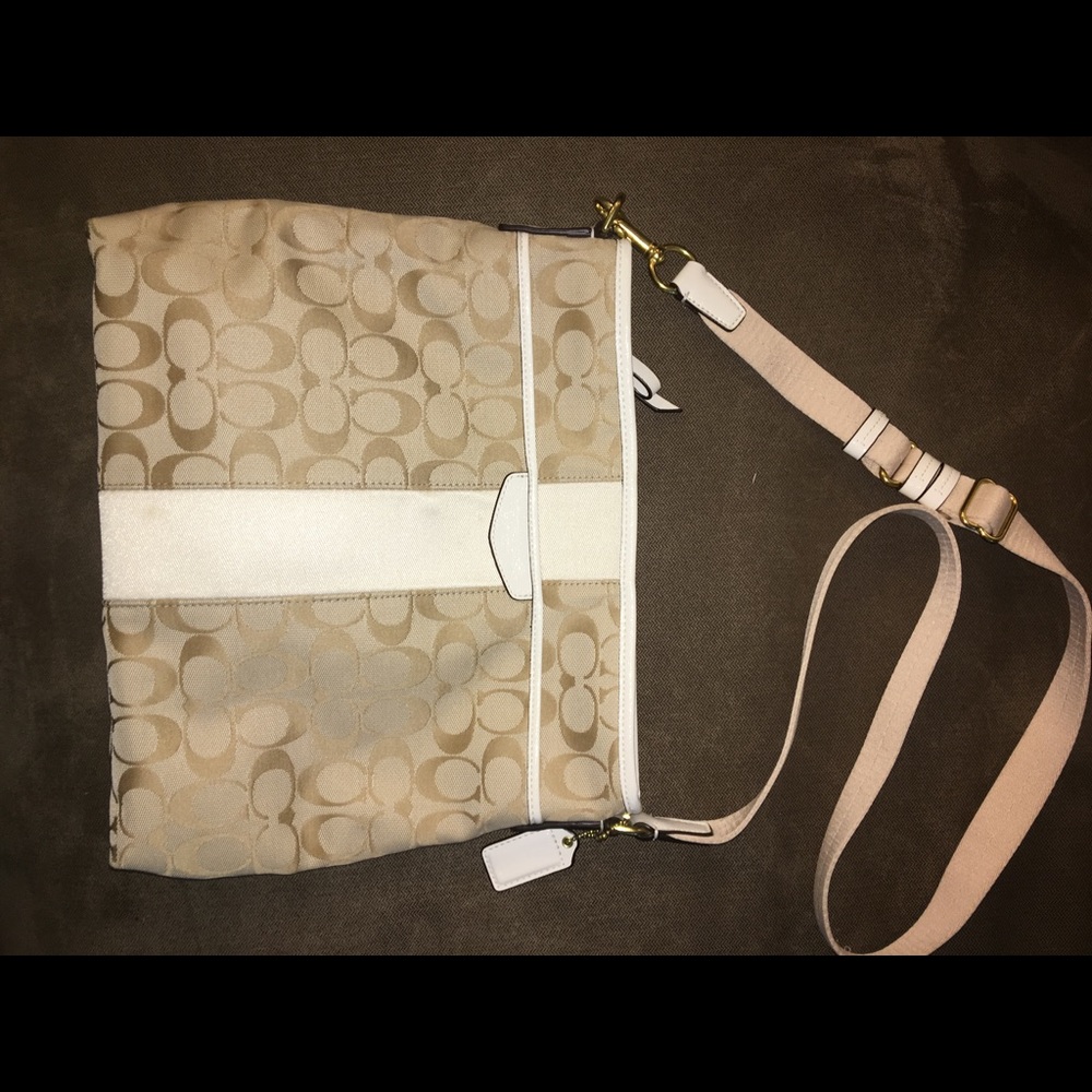 Cream Coach Signature Jacquard Crossbody Bag