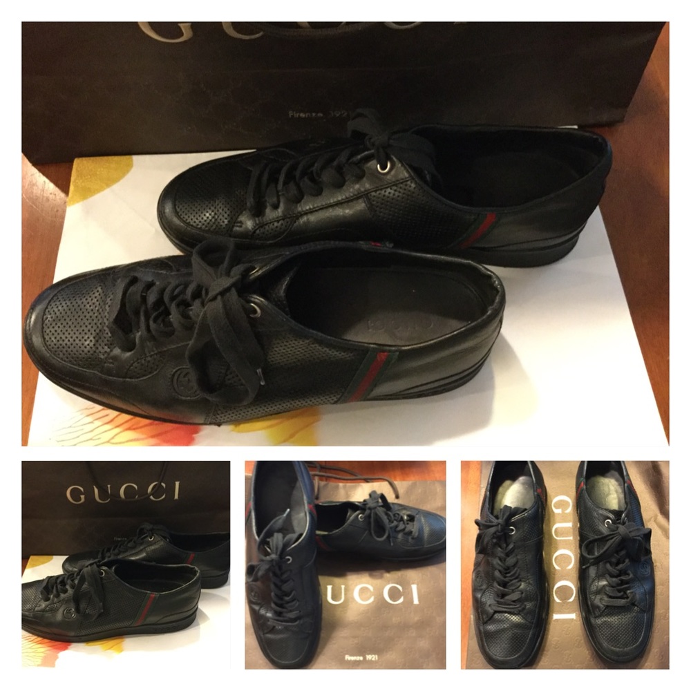 MEN’S GUCCI RED/GREEN LEATHER SNEAKER.