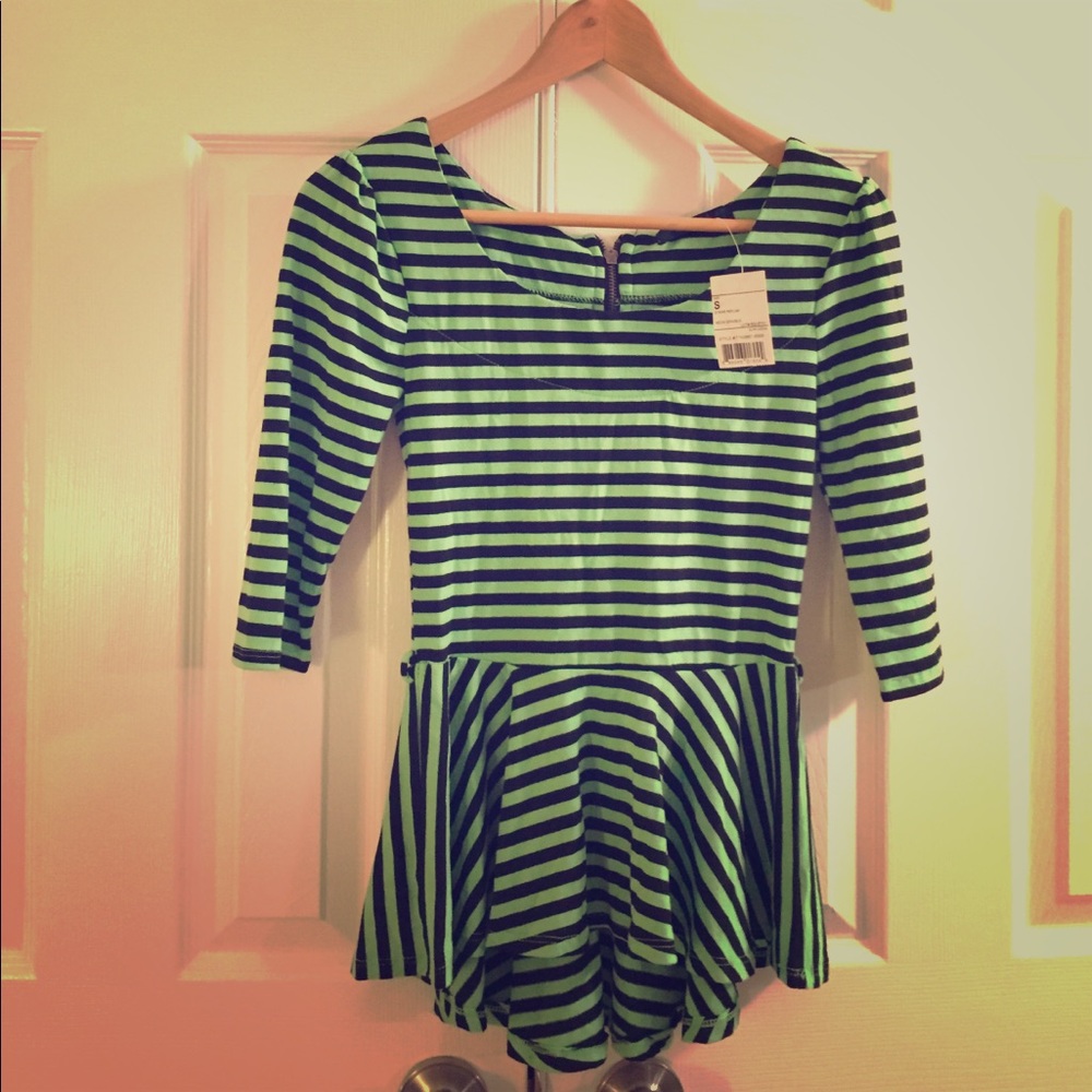 Green & black striped peplum top new with tags!