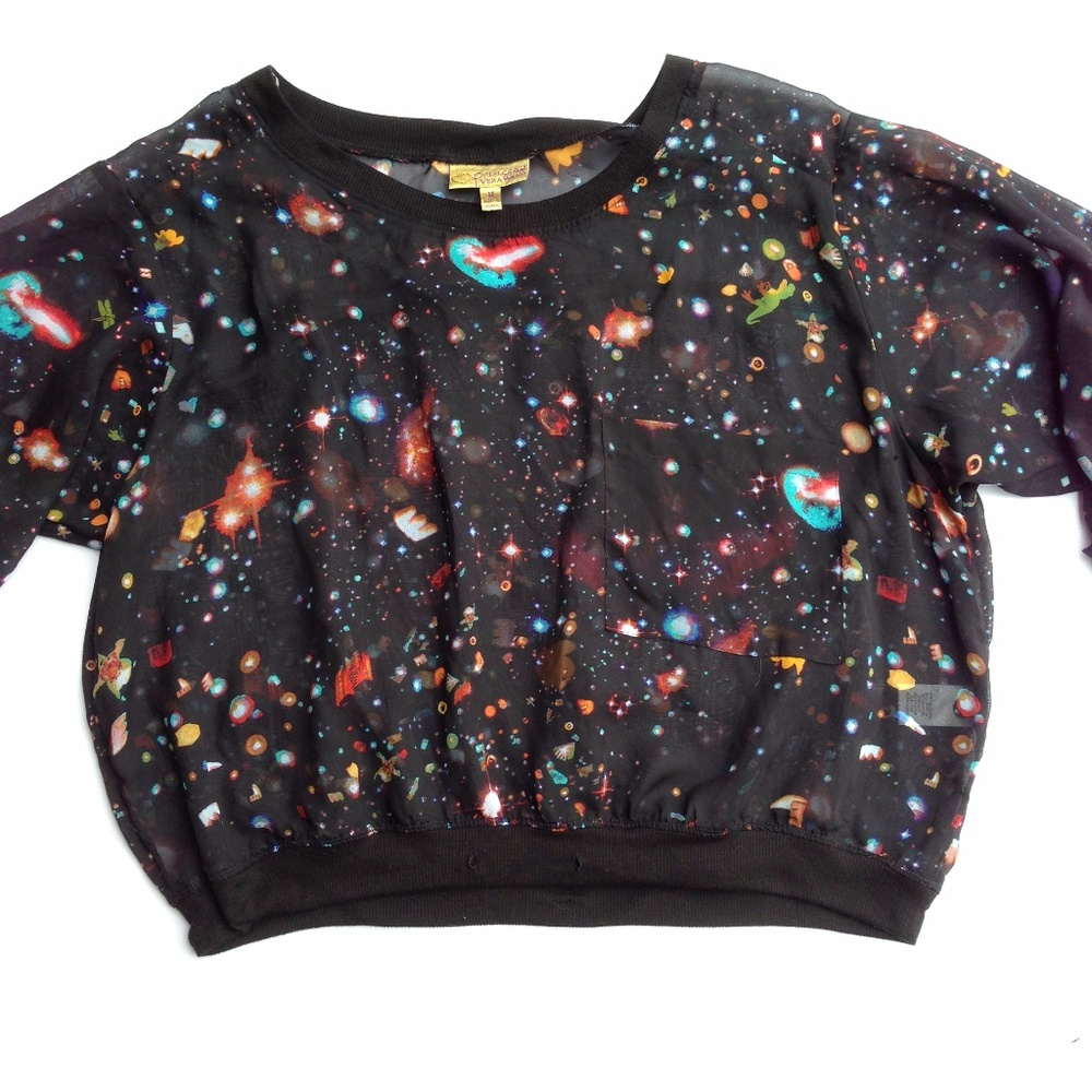 Princess Vera Wang Black Galaxy planets sheer top
