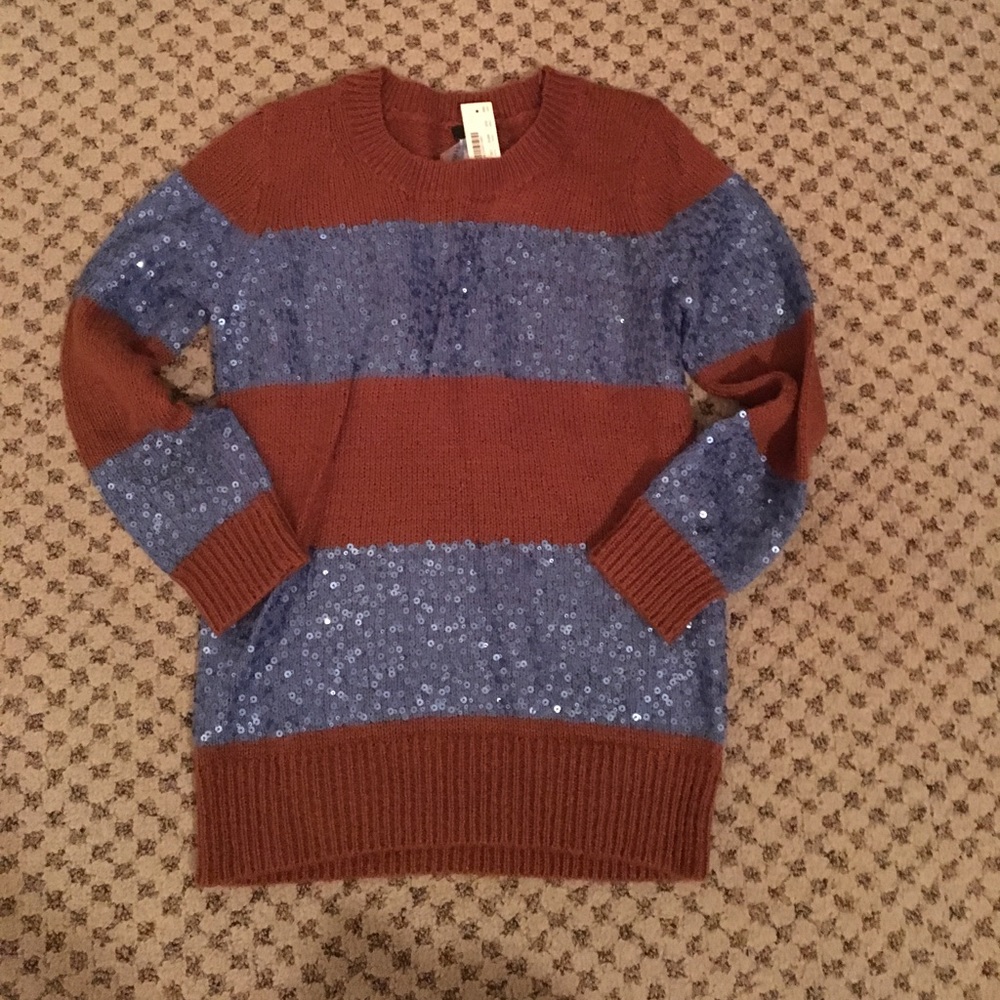 J Crew blue Sequin Stripe Sweater XS NWT 🧁🐼!!