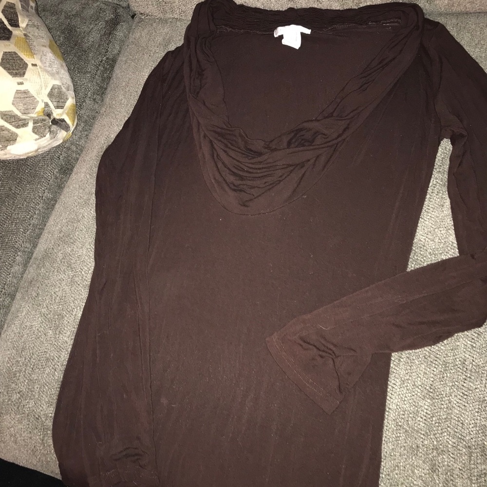 Design history long brown scoop neck tunic