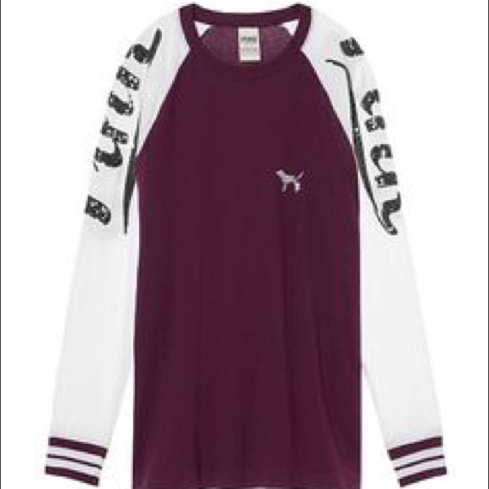 Maroon Raglan Bling Long Sleeve Campus Tee
