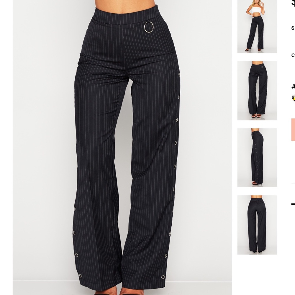 Striped trousers with side button ups