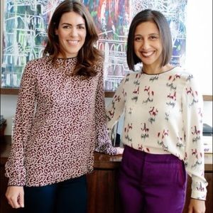 Cream & teal LLAMA silk blouse Piamita for J. Crew