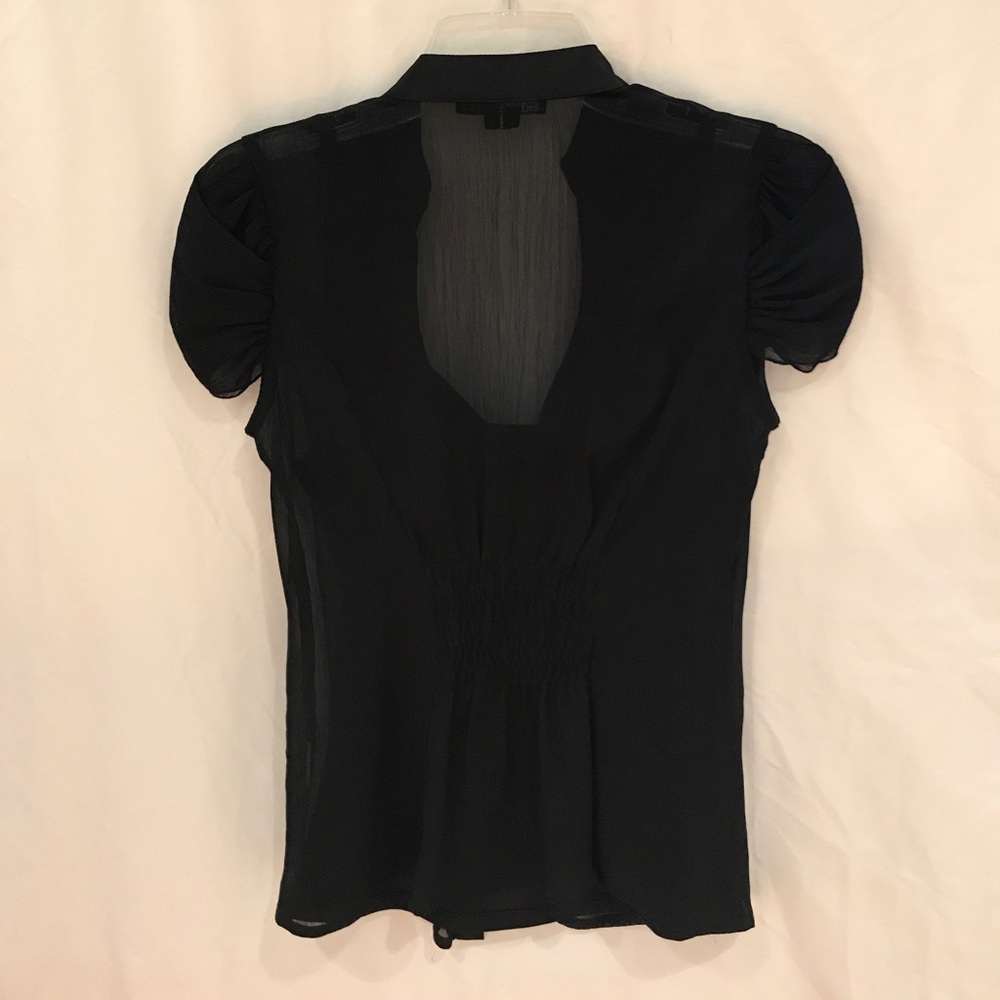 Satin Ruffle Collared Blouse w/Capped Sleeves - Picture 6 of 8