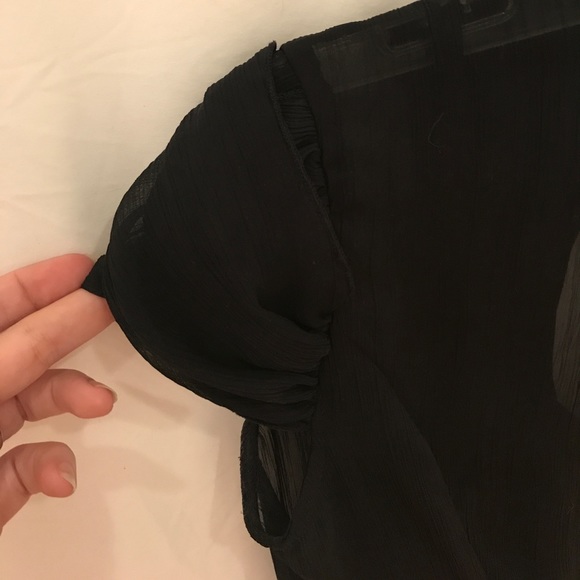 Satin Ruffle Collared Blouse w/Capped Sleeves - Picture 8 of 8