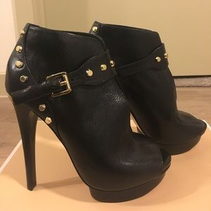 Michael Kors Black Peep Toe bootie with gold studs