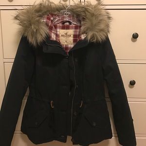 Hollister flannel lined anorak jacket with fur