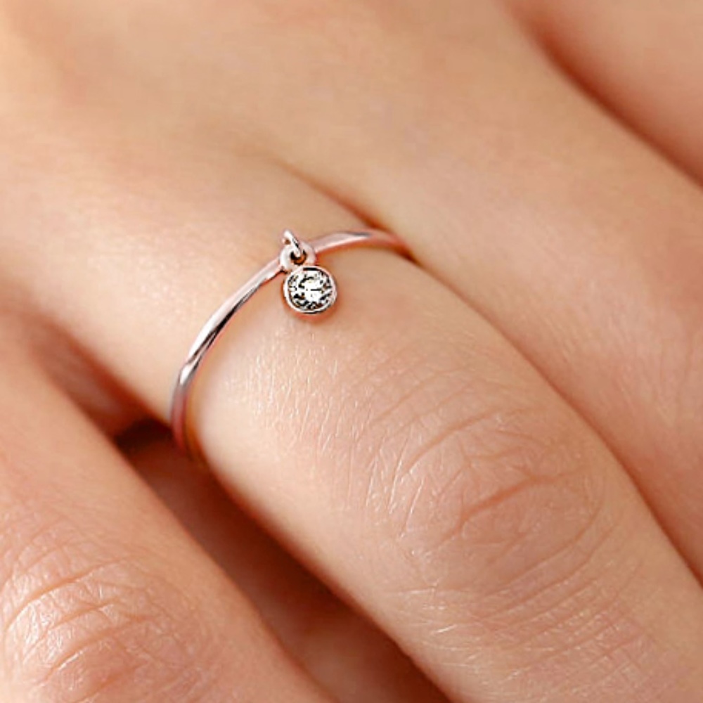 SOLD - 14K SOLID Rose Gold Dangling Diamond Ring!
