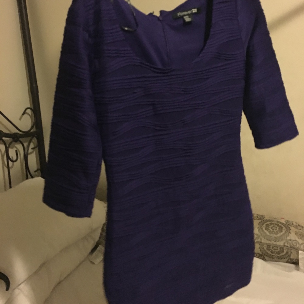 Purple, form fitting mini dress w/sleeves