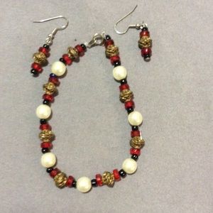 Pearl Red Bronze Bracelet and Earring Set