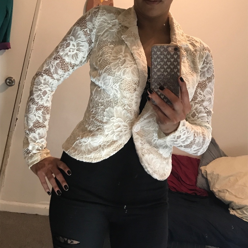💖 OFF WHITE FLORAL MESH BLAZER