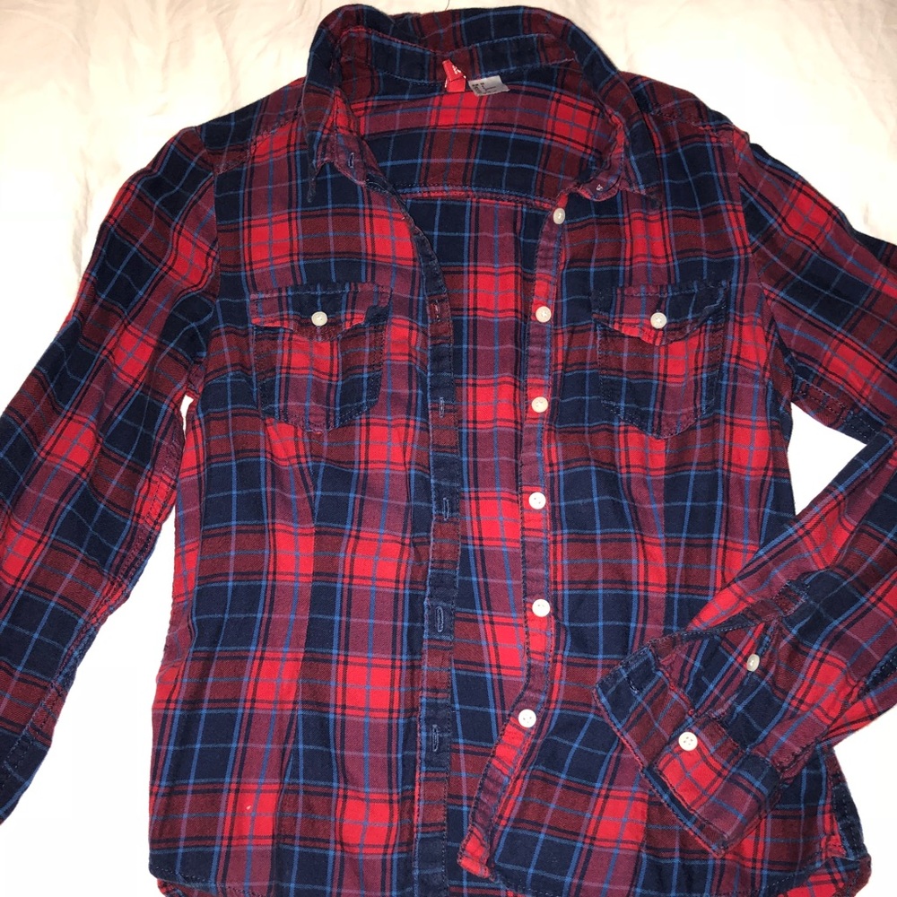 Red/Blue Plaid Button-Up Size 6
