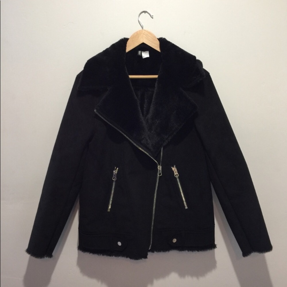 H&M shearling moto fur winter jacket