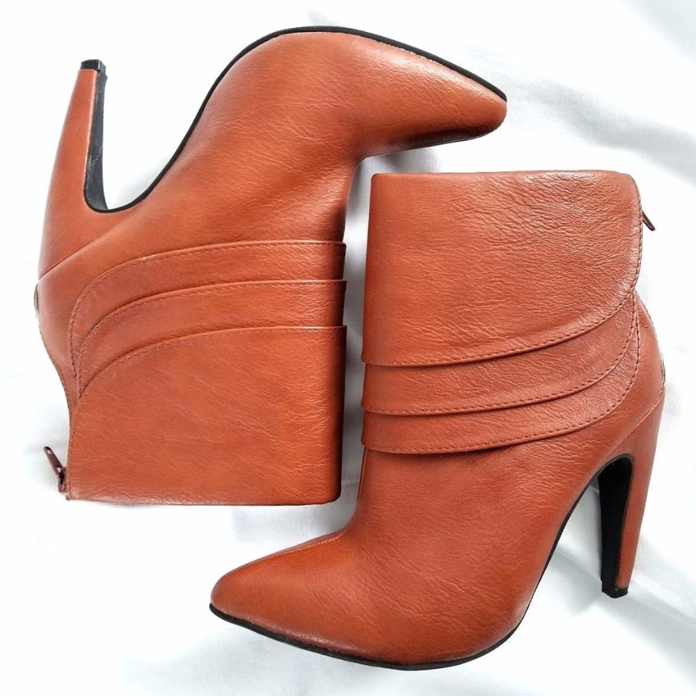 Womens Orange Ankle Boots 4 Inch Heels Pointed Toe