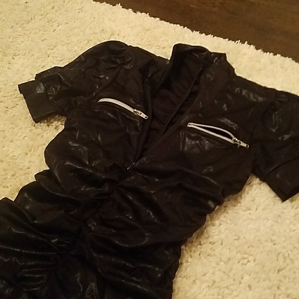 80s Rouched Pleather Jumpsuit