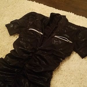 80s Rouched Pleather Jumpsuit