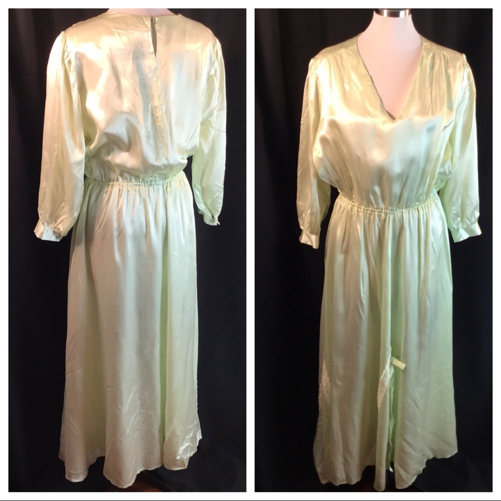 Vtg Celadon Satin Dressing Gown Nightgown M/L