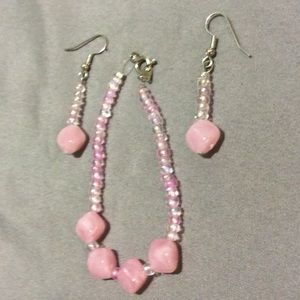 Pink earring and bracelet set