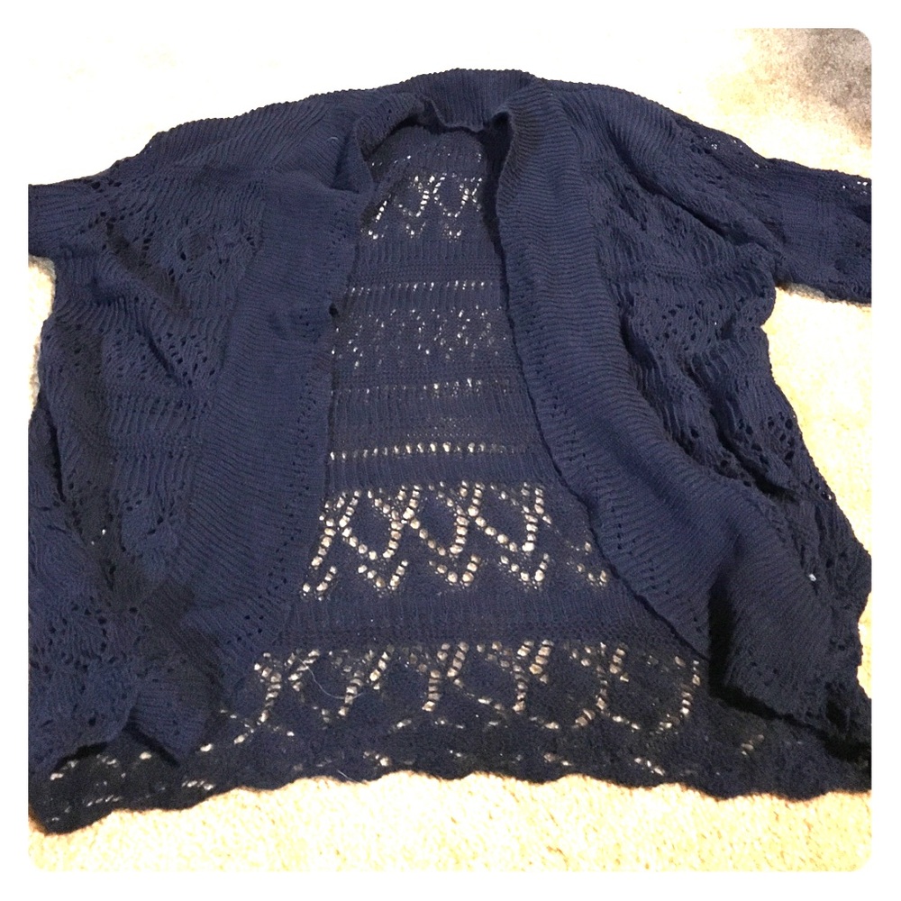 Navy crocheted short sleeve shrug